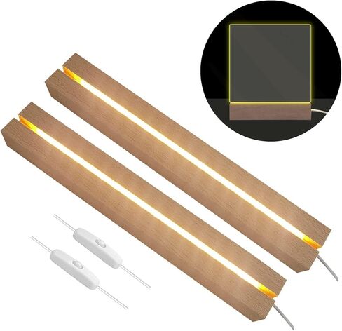 قاعدة عرض مستطيلة LED بلون دافئ، قاعدة عرض مستطيلة مقاس 11.8 بوصة، قاعدة خشبية مضاءة من الكريستال للأكريليك والكريستال والضوء الليلي وفن الراتنج الزجاجي - قطعتان in Kuwait