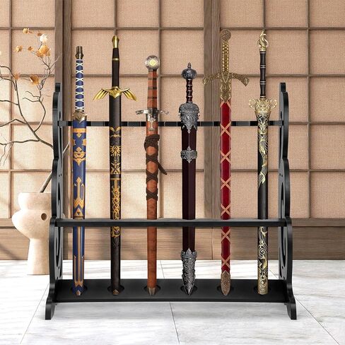 lukar Vertical Sword Stand Floor, 6 Tier Katana Holder Stand, Wooden Sword Rack Floor Standing, Large Sword Display Stand, Japanese Samurai Sword Holder in Saudi Arabia