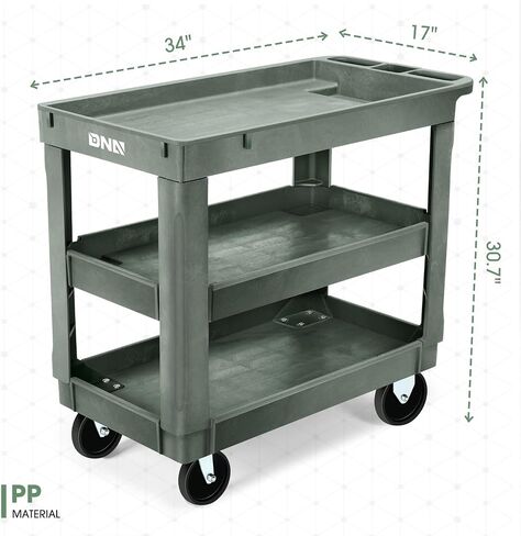 DNA MOTORING 3-Shelf Rolling Utility Cart, 34x17x30.7 Inches, 3 Tier Small Tray Top Service Carts with Wheels & Storage Handle for Warehouse Garage Hotel School, TOOLS-00572 in Saudi Arabia