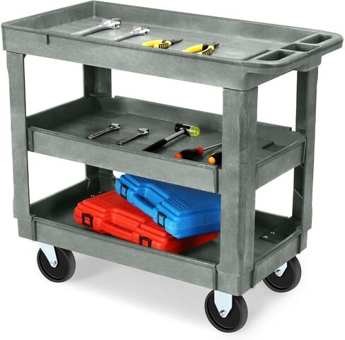 DNA MOTORING 3-Shelf Rolling Utility Cart, 34x17x30.7 Inches, 3 Tier Small Tray Top Service Carts with Wheels & Storage Handle for Warehouse Garage Hotel School, TOOLS-00572 in Saudi Arabia