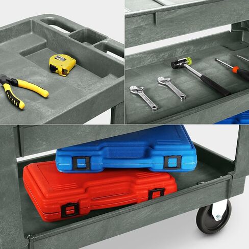 DNA MOTORING 3-Shelf Rolling Utility Cart, 34x17x30.7 Inches, 3 Tier Small Tray Top Service Carts with Wheels & Storage Handle for Warehouse Garage Hotel School, TOOLS-00572 in Saudi Arabia