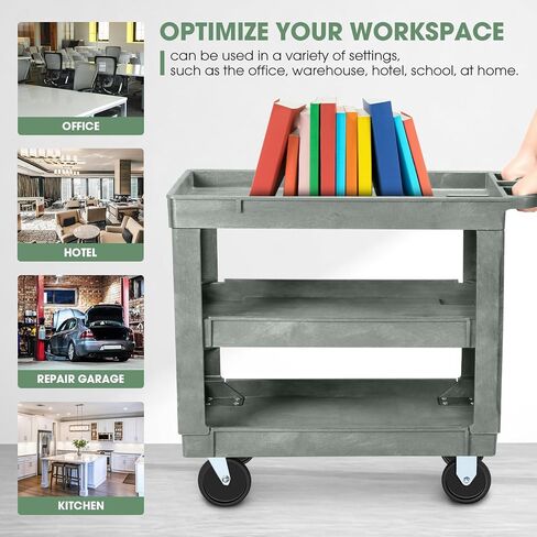 DNA MOTORING 3-Shelf Rolling Utility Cart, 34x17x30.7 Inches, 3 Tier Small Tray Top Service Carts with Wheels & Storage Handle for Warehouse Garage Hotel School, TOOLS-00572 in Saudi Arabia