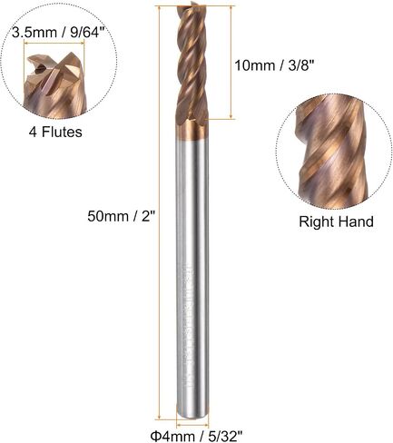 5pcs Carbide Square End Mills 3.5mm (9/64") Dia 4mm (5/32") Shank 50mm (2") Long HRC55 TiSiN Coated Micro-Grain Tungsten Carbide 4 Flutes Milling Bit Cutter in Saudi Arabia