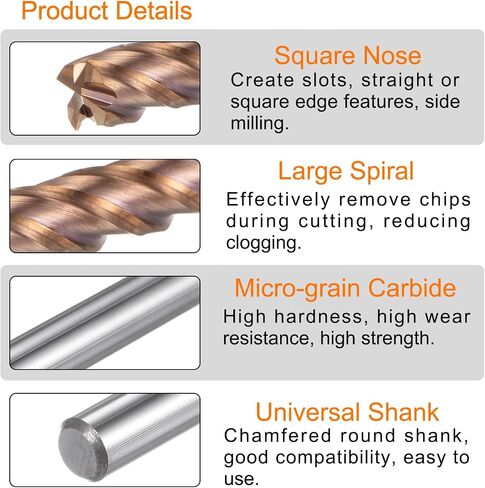 5pcs Carbide Square End Mills 3.5mm (9/64") Dia 4mm (5/32") Shank 50mm (2") Long HRC55 TiSiN Coated Micro-Grain Tungsten Carbide 4 Flutes Milling Bit Cutter in Saudi Arabia