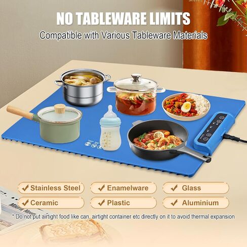 Electric Warming Tray 2024 New，Portable Silicone Food Warmer Heater Mat，Travel Roll Up Fast Heating Pad，Foldable Keep Plates Fast Warm for Buffets Party，Large Surface Area with Adjustable Temperature in Saudi Arabia