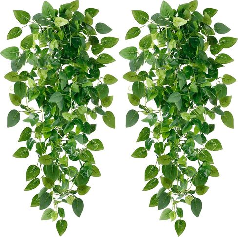 Sggvecsy Fake Hanging Plants 2 Pcs Artificial Hanging Plants Fake Ivy Vine Faux Pothos Vines Artificial Ivy Leaves Greenery Plant for Room Patio Home Indoor Outdoor Shelf Wall Garden Decor(No Baskets) in Saudi Arabia