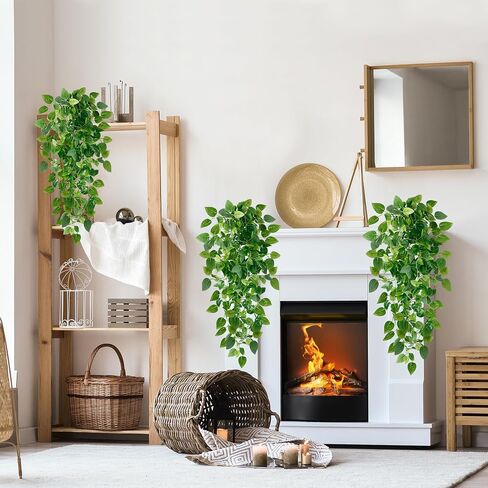 Sggvecsy Fake Hanging Plants 2 Pcs Artificial Hanging Plants Fake Ivy Vine Faux Pothos Vines Artificial Ivy Leaves Greenery Plant for Room Patio Home Indoor Outdoor Shelf Wall Garden Decor(No Baskets) in Saudi Arabia