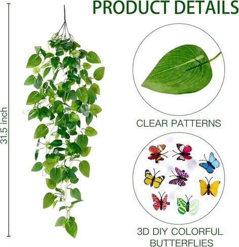 Sggvecsy Fake Hanging Plants 2 Pcs Artificial Hanging Plants Fake Ivy Vine Faux Pothos Vines Artificial Ivy Leaves Greenery Plant for Room Patio Home Indoor Outdoor Shelf Wall Garden Decor(No Baskets) in Saudi Arabia