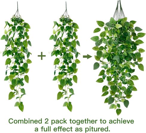 Sggvecsy Fake Hanging Plants 2 Pcs Artificial Hanging Plants Fake Ivy Vine Faux Pothos Vines Artificial Ivy Leaves Greenery Plant for Room Patio Home Indoor Outdoor Shelf Wall Garden Decor(No Baskets) in Saudi Arabia