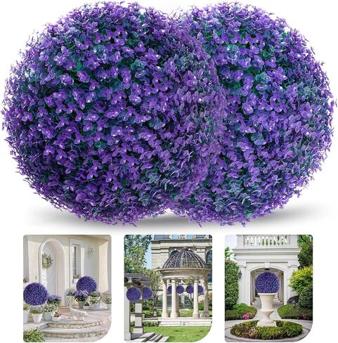 danf 2 حزمة كرات خشب البقس 16 بوصة، نبات اصطناعي توبياري الكرة 8 طبقات أوراق، فو جولة نباتات خشب البقس للفناء الفناء الخلفي حديقة حفل زفاف الديكور (الأرجواني) in Kuwait