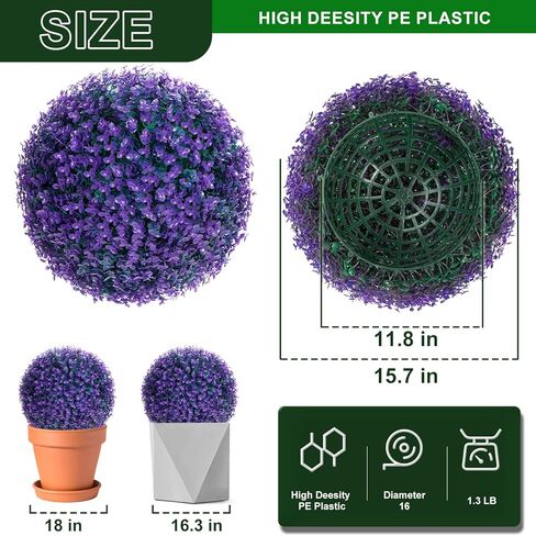 danf 2 حزمة كرات خشب البقس 16 بوصة، نبات اصطناعي توبياري الكرة 8 طبقات أوراق، فو جولة نباتات خشب البقس للفناء الفناء الخلفي حديقة حفل زفاف الديكور (الأرجواني) in Kuwait