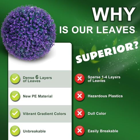 danf 2 حزمة كرات خشب البقس 16 بوصة، نبات اصطناعي توبياري الكرة 8 طبقات أوراق، فو جولة نباتات خشب البقس للفناء الفناء الخلفي حديقة حفل زفاف الديكور (الأرجواني) in Kuwait