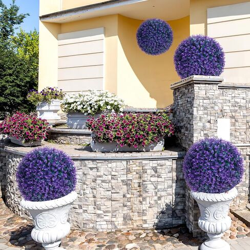 danf 2 حزمة كرات خشب البقس 16 بوصة، نبات اصطناعي توبياري الكرة 8 طبقات أوراق، فو جولة نباتات خشب البقس للفناء الفناء الخلفي حديقة حفل زفاف الديكور (الأرجواني) in Kuwait