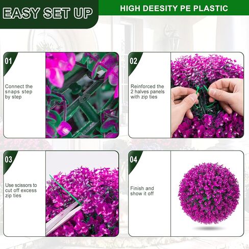 danf 2 حزمة كرات خشب البقس 16 بوصة، نبات اصطناعي توبياري الكرة 8 طبقات أوراق، فو جولة نباتات خشب البقس للفناء الفناء الخلفي حديقة حفل زفاف الديكور (الأرجواني) in Kuwait