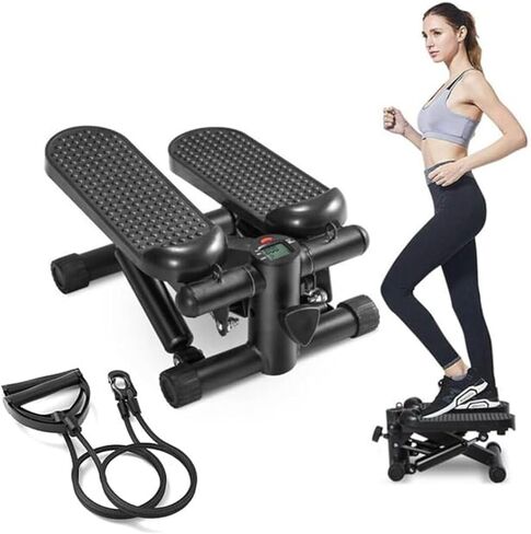 Exercise at Home with Mini Stair Stepper: 250 lb Capacity, Workout Machine with Bull Rope + Set of Resistance Band as Gift, black in Saudi Arabia