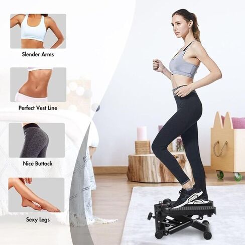 Exercise at Home with Mini Stair Stepper: 250 lb Capacity, Workout Machine with Bull Rope + Set of Resistance Band as Gift, black in Saudi Arabia