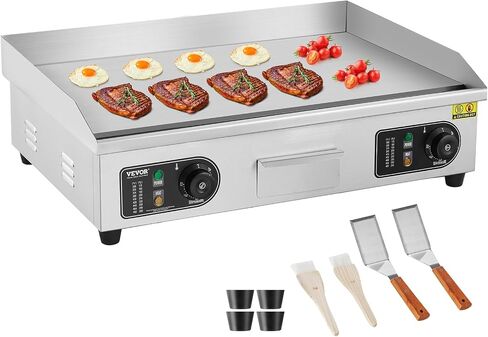 VEVOR Commercial Electric Griddle, 2800W Countertop Flat Top Grill, 26in Stainless Steel Griddle Grill with 2 Shovels and 2 Brushes for Home or Restaurant, 122℉-572 ℉ Adjustable Temp in Saudi Arabia