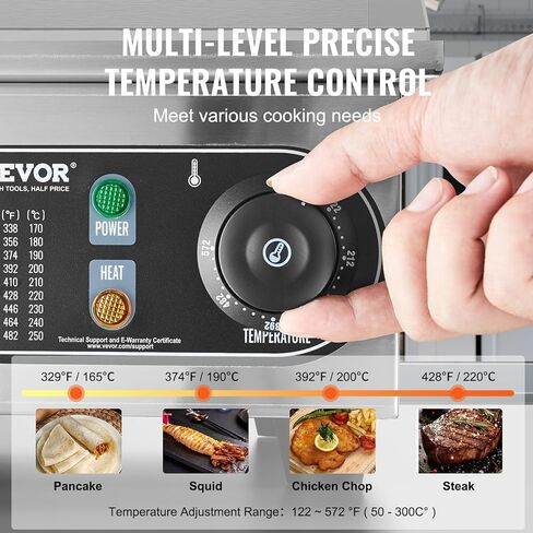 VEVOR Commercial Electric Griddle, 2800W Countertop Flat Top Grill, 26in Stainless Steel Griddle Grill with 2 Shovels and 2 Brushes for Home or Restaurant, 122℉-572 ℉ Adjustable Temp in Saudi Arabia