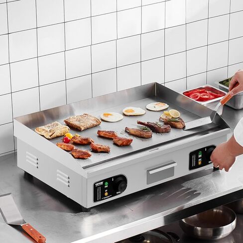VEVOR Commercial Electric Griddle, 2800W Countertop Flat Top Grill, 26in Stainless Steel Griddle Grill with 2 Shovels and 2 Brushes for Home or Restaurant, 122℉-572 ℉ Adjustable Temp in Saudi Arabia