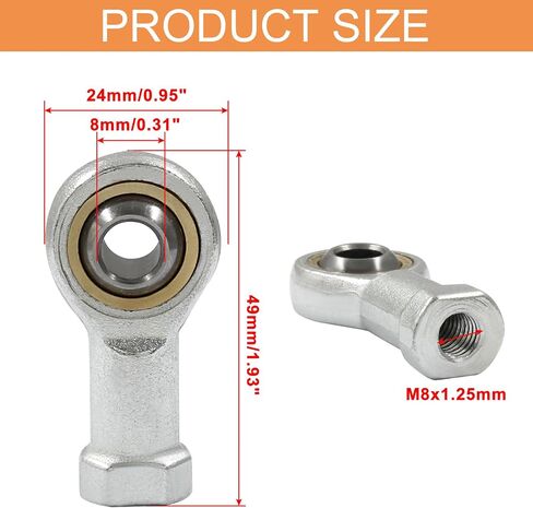 4Pcs SI8T/K Rod End Ball Bearings, 8mm Inside Dia Rod End Bearing, M8 x 1.25mm Female Thread Right Hand Self Lubricating Connector Joint in Saudi Arabia