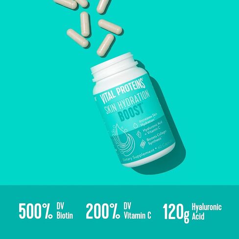 مكملات حمض الهيالورونيك من البروتينات الحيوية مع 120 ملجم من حمض الهيالورونيك و150 ميكروجرام من البيوتين و180 ملجم من فيتامين ج - 60 كبسولة in Kuwait
