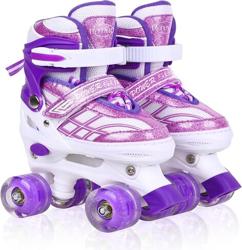Kids Roller Skates for Boys Girls Child Toddler Beginners, 4 Sizes Adjustable Quad Skates with All Light up Wheels - Birthday Gift for Indoor Outdoor Sports in Saudi Arabia