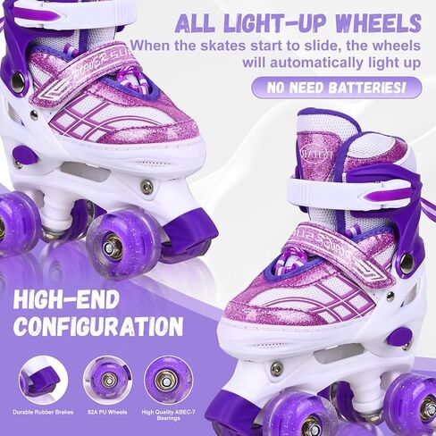 Kids Roller Skates for Boys Girls Child Toddler Beginners, 4 Sizes Adjustable Quad Skates with All Light up Wheels - Birthday Gift for Indoor Outdoor Sports in Saudi Arabia