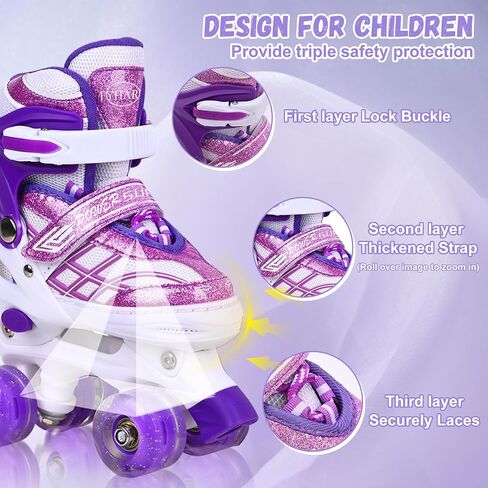 Kids Roller Skates for Boys Girls Child Toddler Beginners, 4 Sizes Adjustable Quad Skates with All Light up Wheels - Birthday Gift for Indoor Outdoor Sports in Saudi Arabia