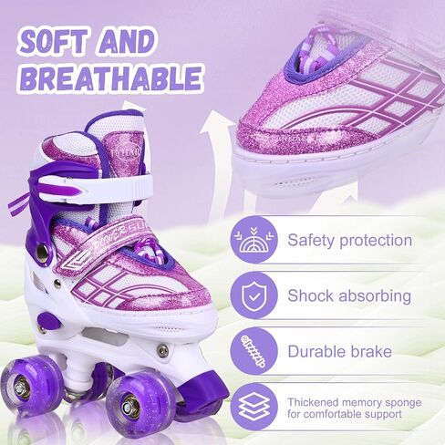 Kids Roller Skates for Boys Girls Child Toddler Beginners, 4 Sizes Adjustable Quad Skates with All Light up Wheels - Birthday Gift for Indoor Outdoor Sports in Saudi Arabia