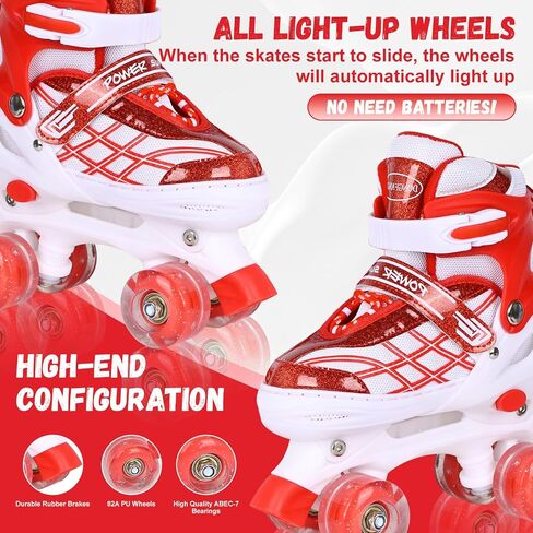 Kids Roller Skates for Boys Girls Child Toddler Beginners, 4 Sizes Adjustable Quad Skates with All Light up Wheels - Birthday Gift for Indoor Outdoor Sports in Saudi Arabia