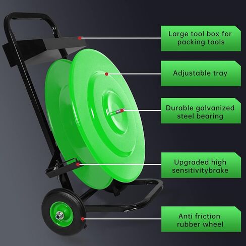 SOKO Strapping Cart, Heavy Duty Strapping Dispenser for Polypropylene (PP)/Plastic Steel/Fibre Strapping Coils with 8'' or 16'' Core Size, Portable Strapping Dispenser Banding Cart Built-in Tray in Saudi Arabia