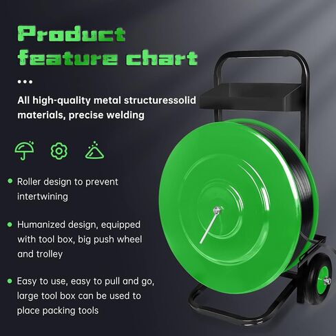 SOKO Strapping Cart, Heavy Duty Strapping Dispenser for Polypropylene (PP)/Plastic Steel/Fibre Strapping Coils with 8'' or 16'' Core Size, Portable Strapping Dispenser Banding Cart Built-in Tray in Saudi Arabia