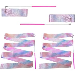 أشرطة الرقص المتلألئة، قطعتان من عصا الرقص الشريطية مقاس 78.7 بوصة للأطفال، أشرطة الرقص والجمباز الإيقاعي للفتيات، وتدريبات الرقص وأعياد الميلاد in Kuwait