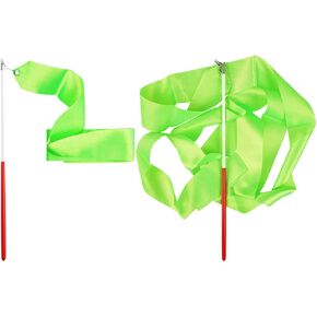 2 Pack Green Rhythmic Gymnastics Wands Praise Dancing Streamers for Baton Twirling Talent Shows Artistic Dancing
