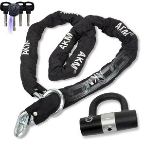 AKM Anti-Theft Bike Chain Lock 3foot/90cm Long Heavy Duty Chain Lock Durable 10mm Thick Chains with 4 Keys Security 16mm U Lock Disc Lock for Bicycle,Scooter,Moped,Motorcycle,Gates