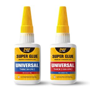 LMQ Super Glue, Thin and Thick (50/1500 CPS) Cyanoacrylate Glue (CA Glue) for All Purpose, Waterproof Glue for Home Repair, Crafts, Models and Many Materials, 60g (30g Each)