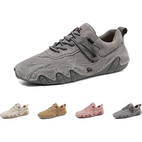 Women's Waterproof Suede Casual Walking Shoes for Hiking Camping & Driving All Season Fashion Retro Elastic Lace Up Hand Stitched Outdoor Sports Sneakers