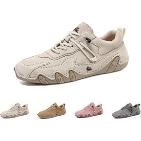 Women's Waterproof Suede Casual Walking Shoes for Hiking Camping & Driving All Season Fashion Retro Elastic Lace Up Hand Stitched Outdoor Sports Sneakers