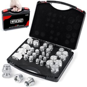56 Pcs BSPP Plug Kit Hose Tube and Pipe Set Hydraulic Plug Kit Galvanized 45# Steel with Precision Threading Dash Sizes-02-04 -06-08 -10-12 -16