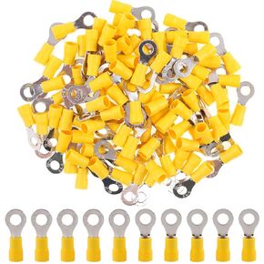 100 قطعة من Hilitchi 12-10AWG أطراف معزولة بحلقة موصلات تجعيد الأسلاك الكهربائية (أصفر - M6) (أصفر - M6)