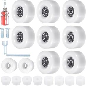 8 Pack Roller Skate Wheels - Quad Skates Wheels with Bearing Installed & 2 Toe Stoppers Apply to Outdoor Double Row Skating (58x32mm, 82A, White)