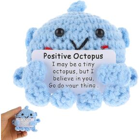 Positive Octopus, 3 Inch Mini Funny Positive Octopus Crochet Cute Wool Funny Knitted Positive Octopus Doll Gifts for New Year Birthday Gifts Friends Party Decoration Encouragement(Blue)