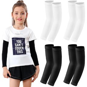 Newbyinn Kid Arm Sleeve 4 Pairs, Compression Arm Sleeve for Basketball Football Baseball Volleyball Youth Boy Girl Sports