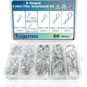 66PCS 6 Sizes Cotter Pins Assortment Kit Zinc Plated Steel R Shaped Hardware Hitch Pin Clips Cotter Pin Set OLA010-66