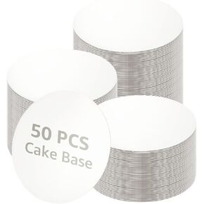 50 قطعة من ألواح الكيك، مقاس 8 بوصة، دائرية من الورق المقوى، دوائر الكيك البيضاء، قاعدة الكيك من درجة الطعام، أطباق الكيك للاستعمال مرة واحدة لعرض الكعك والخبز والحلويات والكعك بنفسك in Kuwait
