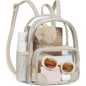 Missnine Anti-theft Clear Backpack, Small Mini Clear Bag for Sport Event Concert with Cute Fur Ball