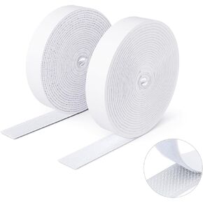 16mm x 3m Hook and Loop Tape Self Adhesive Heavy Duty Hook Tape and Loop Tape Extra Strong Double Sided Wall Adhesive Strips for Indoor Outdoor - White