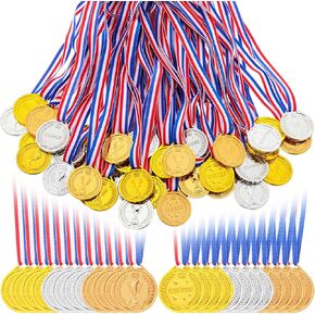 Sumind 48 Pcs Gold Silver Bronze Medals for Kids Plastic Winner Award Medals Competition Style Medal Bulk 1st 2nd 3rd Place Medal with Neck Ribbon for Sports Competition School Costume Party