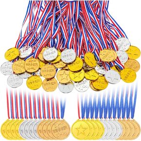Sumind 48 Pcs Gold Silver Bronze Medals for Kids Plastic Winner Award Medals Competition Style Medal Bulk 1st 2nd 3rd Place Medal with Neck Ribbon for Sports Competition School Costume Party