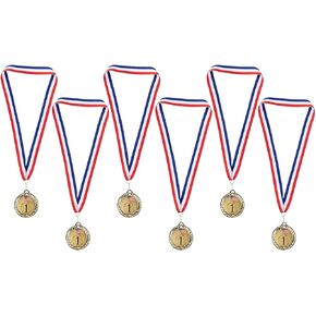 Juvale Gold Medals - 6-Pack Metal Winner Awards, Perfect for Sports, Competitions, Spelling Bees, Party Favors, 2.75 Inches Diameter with 16.3 Inch USA Ribbon